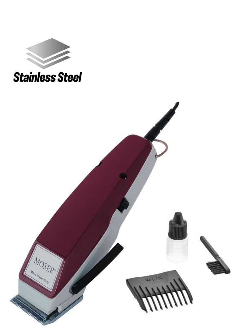 MOSER 1400 Professional Corded Hair Clipper For Men (Made In Germany) | Precision Stainless Steel Blade | Cutting Length Adjustor With 6 Preset Positions | Quiet And Powerful Motor (1400-0150) Burgandy - Image 1