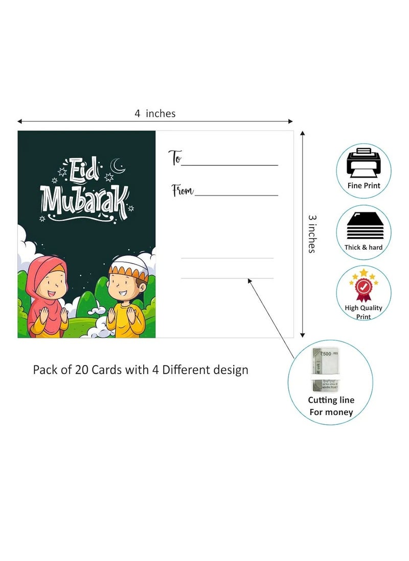 Generic Eid mubarak PACK OF 20 Eidi Card With Cuts For Keeping Currency And space for writing Names For gifts (Size - 4x3 inch) Ramadan cards, Eid mubarak cards, Eid cards  - Image 2