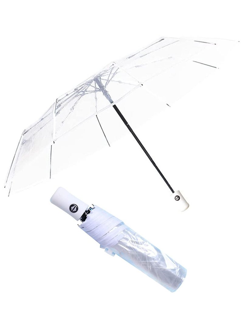 KASTWAVE Folding Umbrellas Travel Umbrella, Transparent Umbrella Pocket Umbrella, Portable Compact Protection, Small Light Weight Waterproof, Rain and Sun Umbrella Elegant Umbrella In Transparent - Image 1
