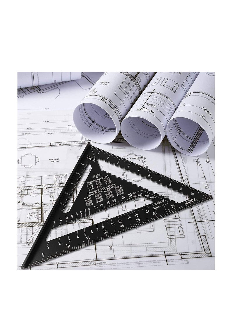 SYOSI Triangle Ruler, Black Square Protractor, High Precision Aluminum Alloy Triangle Ruler, Layout Measuring Tool for Engineer Carpenter Home Builders, Artist 7 Inch Metric and Imperial  - Image 3