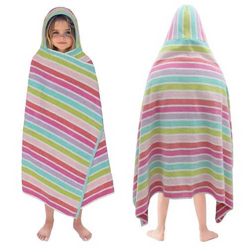 ORIGINAL KIDS Hooded Bath Towel Wrap - 100% Cotton Terry Large Oversized Hooded Kids Towel - Toddler Shower Pool Beach Towel - Super Soft Plush Absorbent Quick Dry Easy Care Gift - 30x60 - Pink Multi - Image 1