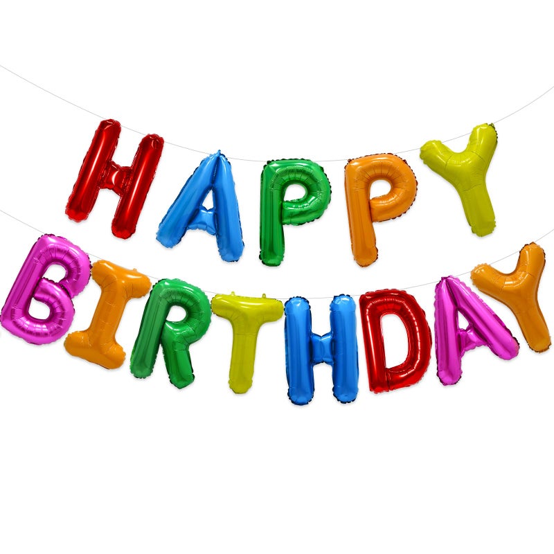 PatiCool Rainbow Happy Birthday Balloon Banner, 16 Inch Foil Mylar Happy Birthday Balloons Letters, Reusable Colorful Happy Birthday Sign, Rainbow Birthday Decorations for Women, Boys and Girls - Image 1