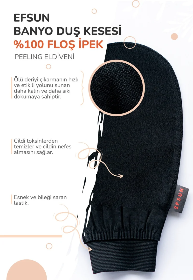 Efsun Bath Shower Scrub Exfoliating Glove 100% Flush Silk For Men and Women, Premium Scrub, Black
