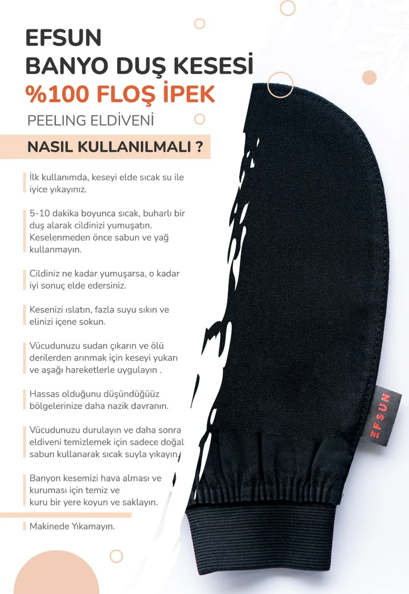 Efsun Bath Shower Scrub Exfoliating Glove 100% Flush Silk For Men and Women, Premium Scrub, Black