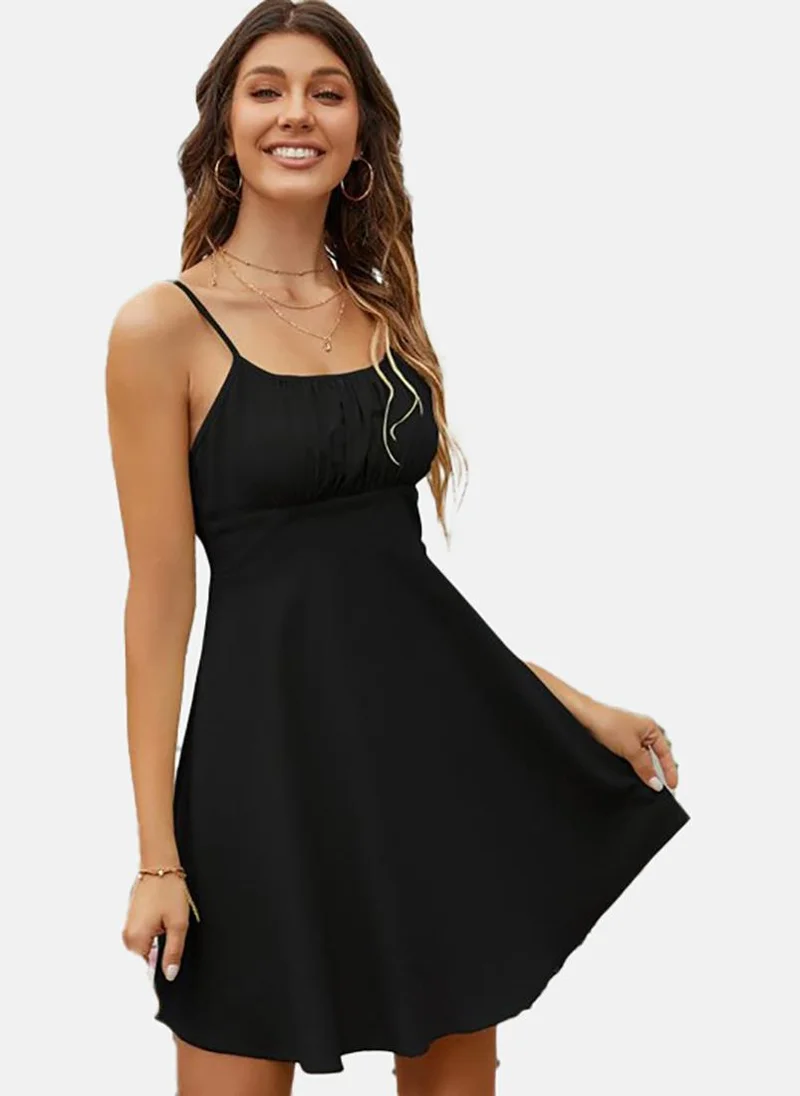 يونيكي Black Solid Sleeveless Tie-up Mini Fit & Flare Dress
