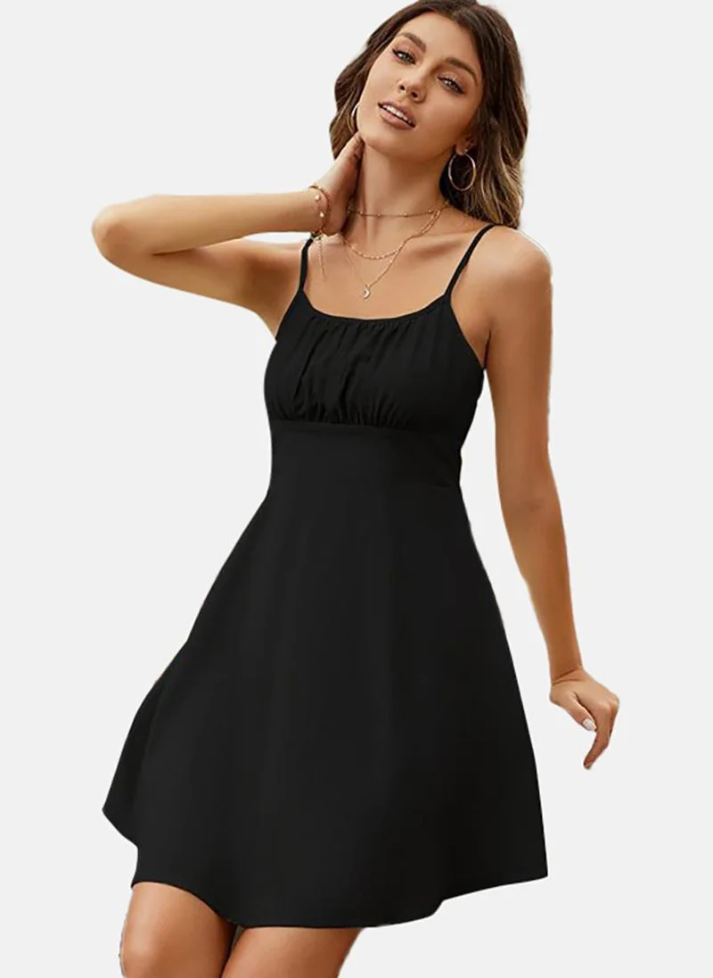 يونيكي Black Solid Sleeveless Tie-up Mini Fit & Flare Dress