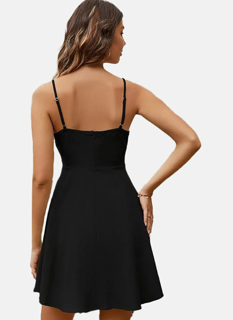 يونيكي Black Solid Sleeveless Tie-up Mini Fit & Flare Dress