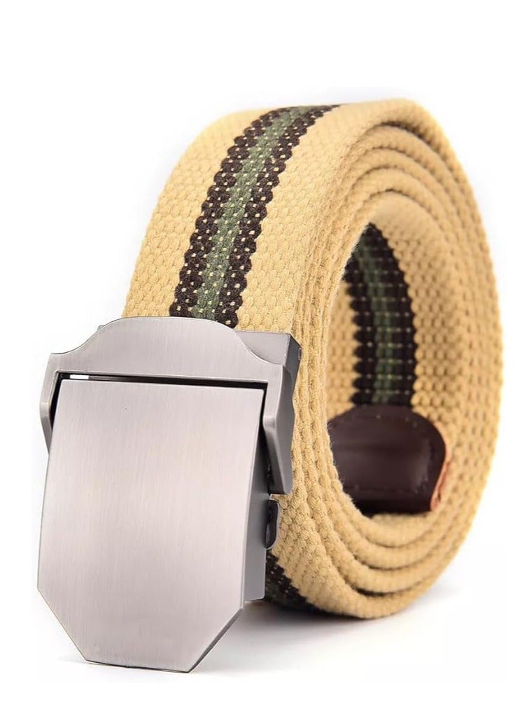Tango Men's Canvas Webbing Belt - Military Style - Tactical Belt with Metal Buckle - Adjustable Strap to Make Comfortable Fit. (Stripe Beige) - Image 1