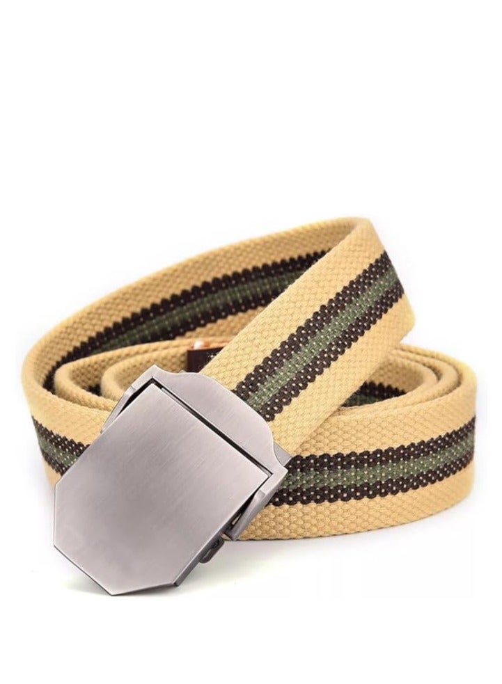 Tango Men's Canvas Webbing Belt - Military Style - Tactical Belt with Metal Buckle - Adjustable Strap to Make Comfortable Fit. (Stripe Beige) - Image 2