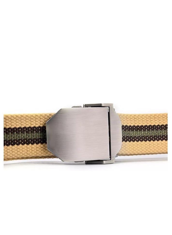 Tango Men's Canvas Webbing Belt - Military Style - Tactical Belt with Metal Buckle - Adjustable Strap to Make Comfortable Fit. (Stripe Beige) - Image 3