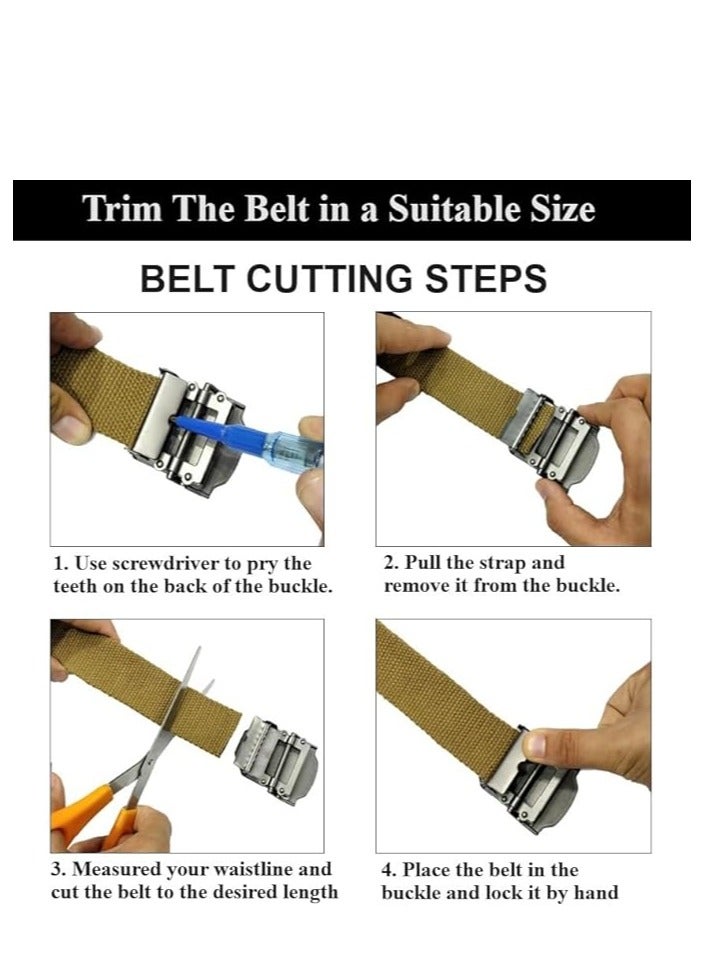 Tango Men's Canvas Webbing Belt - Military Style - Tactical Belt with Metal Buckle - Adjustable Strap to Make Comfortable Fit. (Stripe Beige) - Image 5