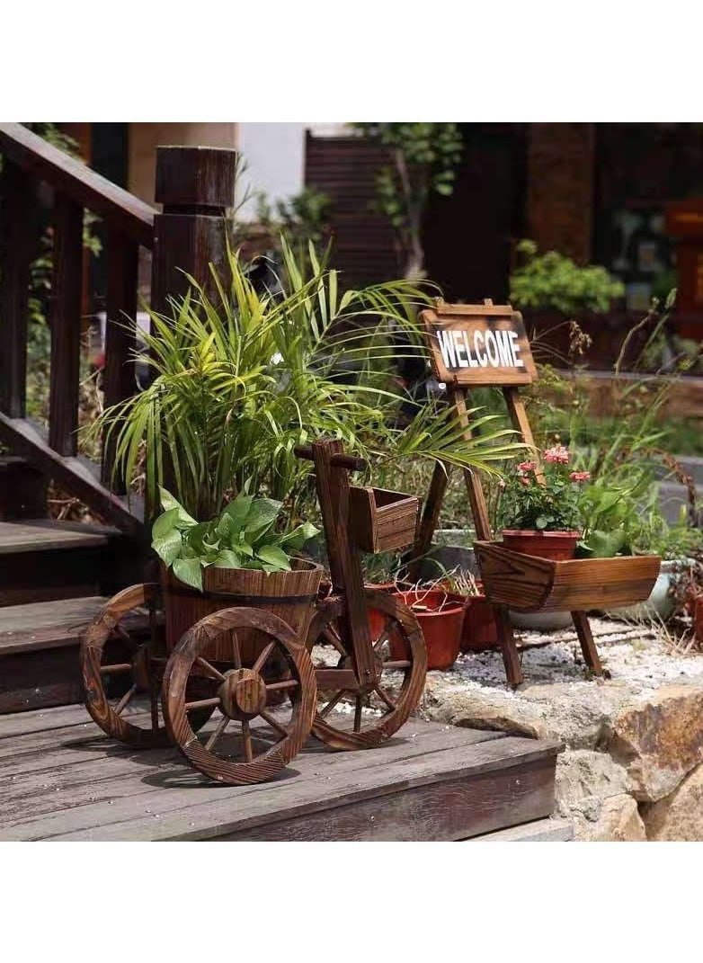 LINGWEI - LINGWEI Tricycle Shaped Wooden Flower Pot Stand Wooden Flower Vase Plant pot Stand Flower Bucket Fleshy Display Shelving Sturdy Storage Rack Flower Basket Flower Planter Garden Decorative Item - Image 1