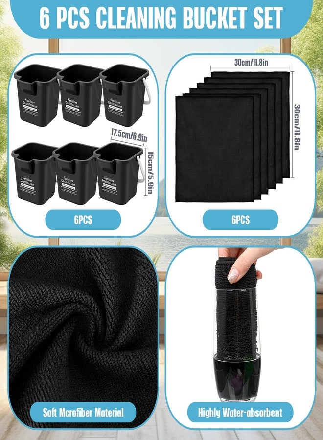 Vesici 6 Sets 3 Quart Cleaning Bucket with Microfiber Cleaning Cloths Small Sanitizing Square Bucket Detergent Plastic Utility Pail with Handle for Household Restaurant Office School Use (Black) - Image 2