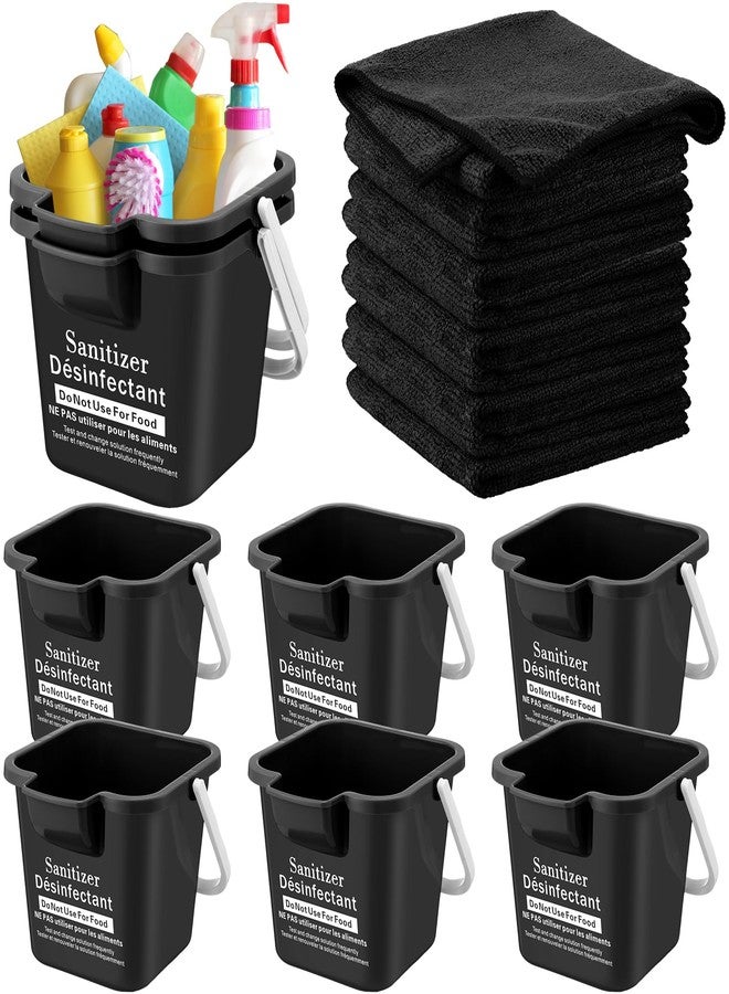Vesici 6 Sets 3 Quart Cleaning Bucket with Microfiber Cleaning Cloths Small Sanitizing Square Bucket Detergent Plastic Utility Pail with Handle for Household Restaurant Office School Use (Black) - Image 1