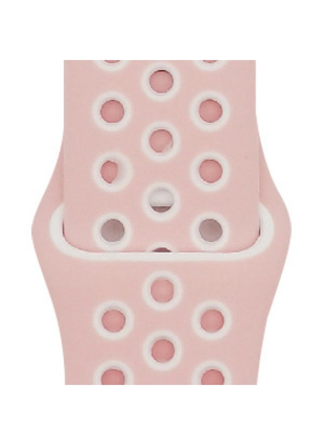 Generic Suitable For Apple Two-color Silicone Nike Strap Nike Hole Apple Iwatch Breathable Sports Watch Strap-Color:24 Pink + White-Specifications:42/44/45/49mm-L  - Image 1