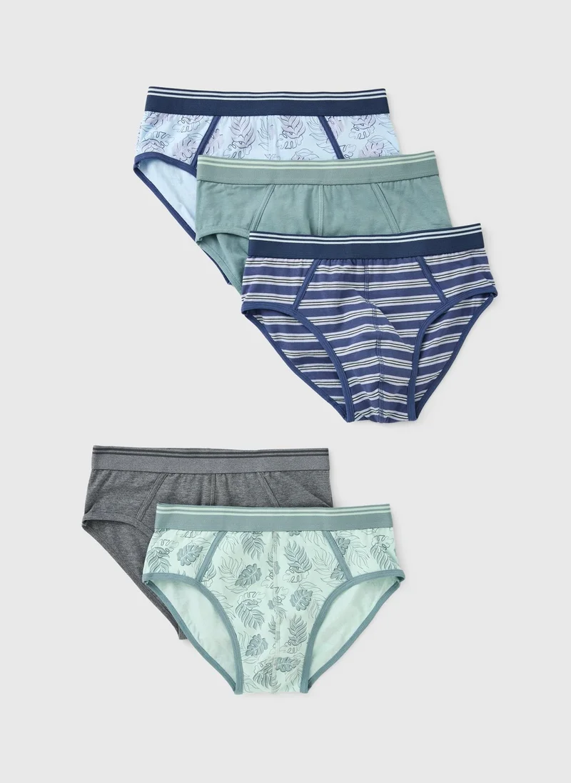 Matalan 5 Pack Blue Leaf Print Briefs