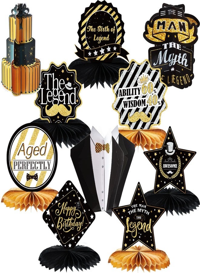 Tenare 10 Pieces The Man The Myth The Legend Centerpiece Birthday Decorations Father's Day Honeycomb Centerpiece Table Decor The Birth of Legend Decor for Birthday Party Vintage Supplies - Image 1