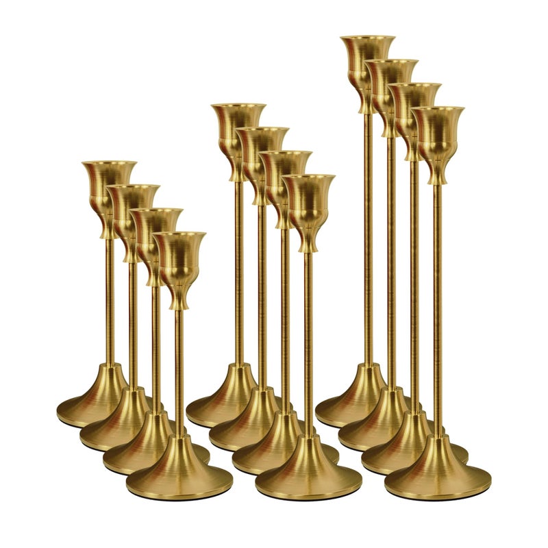 NLBTW Set of 12 Brass Gold Taper Candle Holders Candlesticks Holders Bulk Vintage Candlestick Holder Decorative Metal Candle Sticks Home Decor Centerpieces for Table Mantel Festive Decorations - Image 2