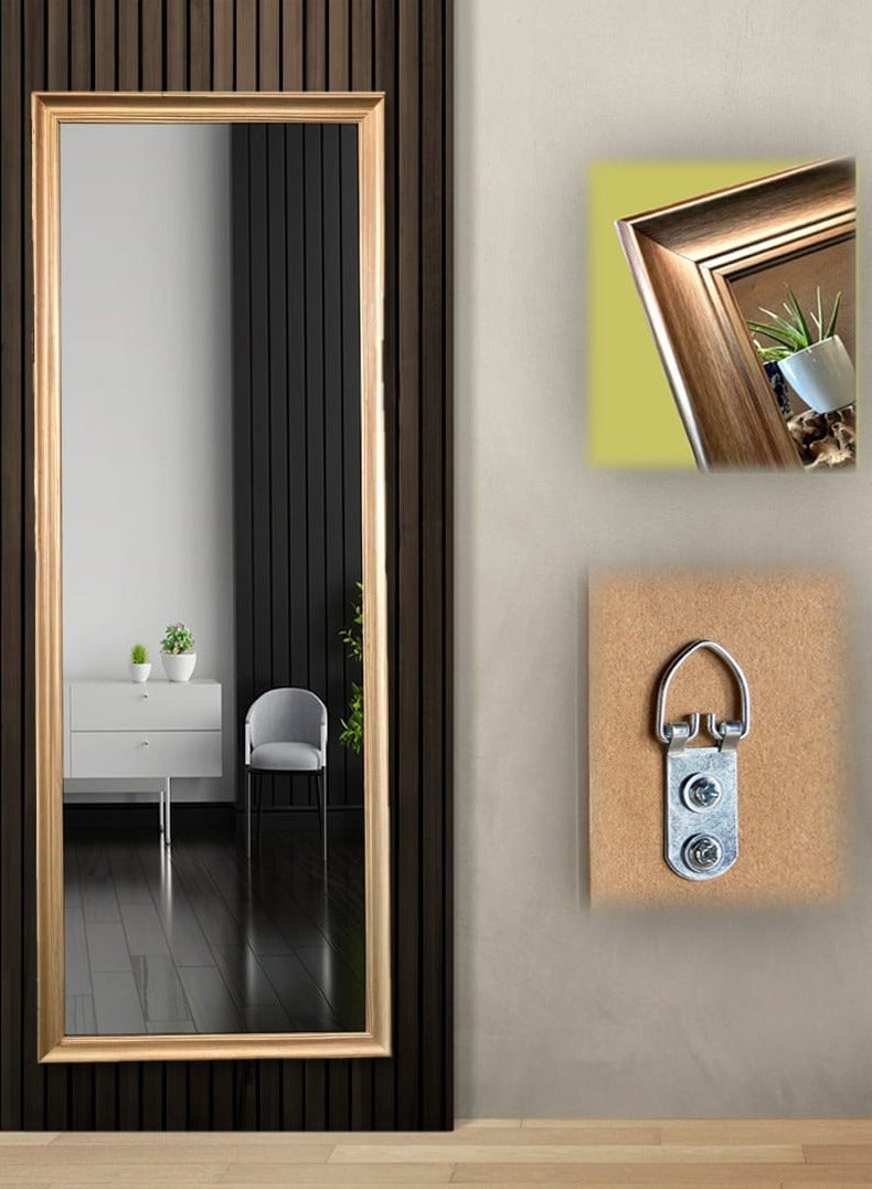 Mirror Full Length Stand 160cm x 60cm Standing Hanging or Leaning Against Wall, Large Rectangle Bedroom Mirror Floor Mirror Dressing Mirror Wall-Mounted Mirror, PVC Frame - Light Brown - Image 1