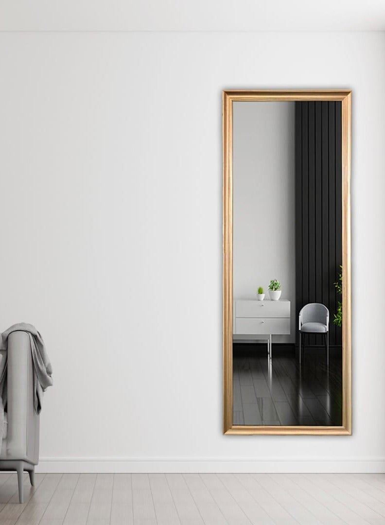 Mirror Full Length Stand 160cm x 60cm Standing Hanging or Leaning Against Wall, Large Rectangle Bedroom Mirror Floor Mirror Dressing Mirror Wall-Mounted Mirror, PVC Frame - Light Brown - Image 2