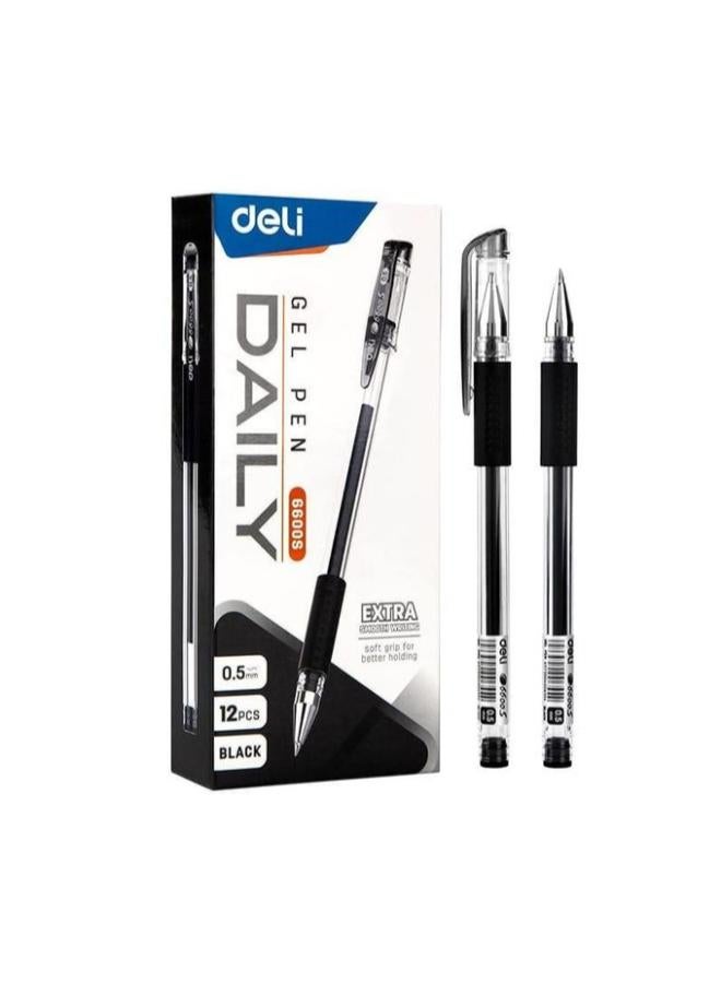 Deli Black Gel Pen 0.5 mm – Pack of 12