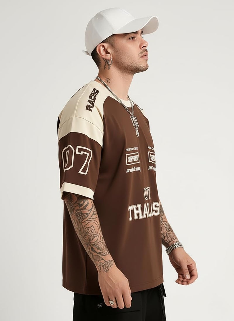 THALASI Men Cotton Jersey Aesthetic Oversized T shirts for Men | Sports Jerseys T-shirts & Half Sleeve Round Neck Printed Tshirt for Mens - Down Shoulder Loose & Baggy Fit Korean T shirt for Man & Boy - Image 5