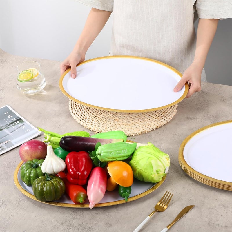 Rtteri 6 Pcs Oval White Serving Platter with Gold Rim Reusable Heavy Plastic Oval Dinner Plates White Serving Trays Wedding Platter for Turkey Meat Fish Appetizers Food Party 165 x 11 x 067 Inches - Image 4