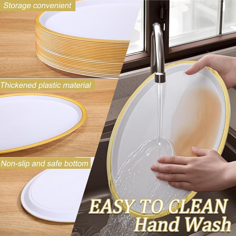 Rtteri 6 Pcs Oval White Serving Platter with Gold Rim Reusable Heavy Plastic Oval Dinner Plates White Serving Trays Wedding Platter for Turkey Meat Fish Appetizers Food Party 165 x 11 x 067 Inches - Image 5