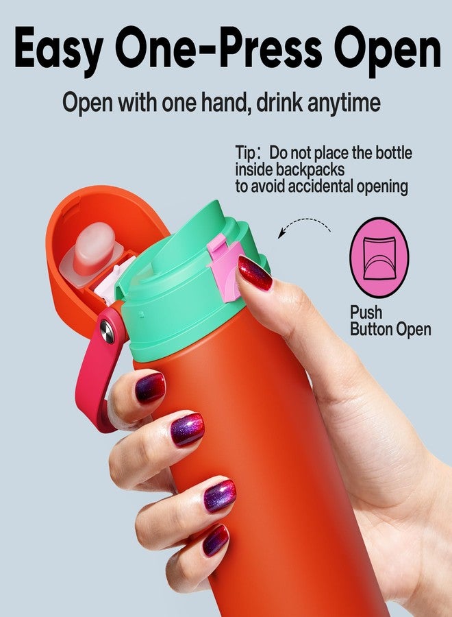 ENCOOL Insulated Water Bottle with Straw - Encool Stainless Steel Water Bottle with Push Button Lid, Leak-Proof & BPA-Free, Keeps Cold for 24 Hours for Sports, Travel, Gym (24 oz, Grapefruit Red) - Image 5