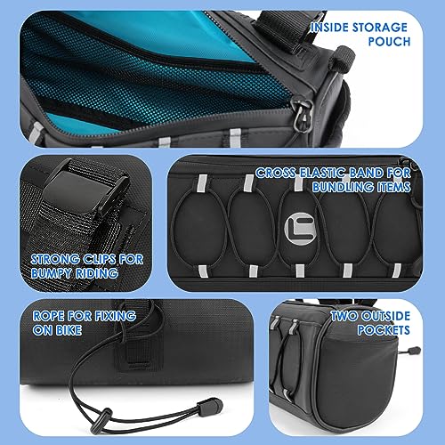 WOTOW Bike Handlebar Bag Waterproof - Bicycle Handlebar Bag with Large Reflective Area & Strips, Bike Front Pouch with Waterproof Zipper Shoulder Strap Removable Straps for Cycling (Cuboid, 2.7L) - Image 5
