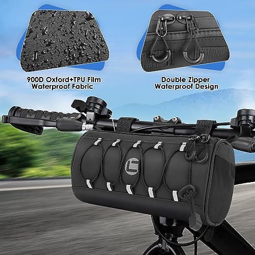 WOTOW Bike Handlebar Bag Waterproof - Bicycle Handlebar Bag with Large Reflective Area & Strips, Bike Front Pouch with Waterproof Zipper Shoulder Strap Removable Straps for Cycling (Cuboid, 2.7L) - Image 2