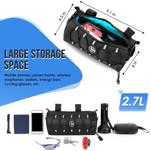 WOTOW Bike Handlebar Bag Waterproof - Bicycle Handlebar Bag with Large Reflective Area & Strips, Bike Front Pouch with Waterproof Zipper Shoulder Strap Removable Straps for Cycling (Cuboid, 2.7L) - Image 4