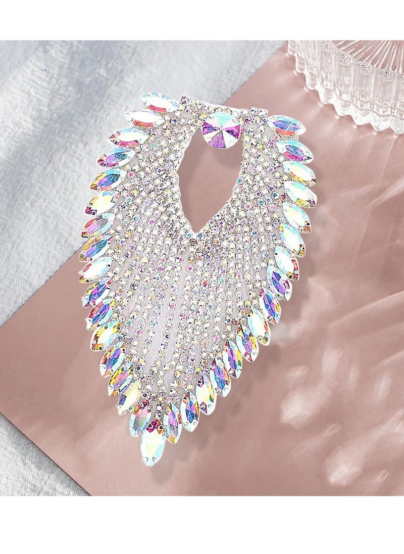 SYOSI Rhinestone Chain 3.35 x 5.12in Shoulder Epaulets Tassel Chain with Horse Eye Rhinestones Heart Shaped Tassel Diamond Buckle for DIY Crafts Clothes Bag Decoration Purse Handbag Colorful  - Image 4