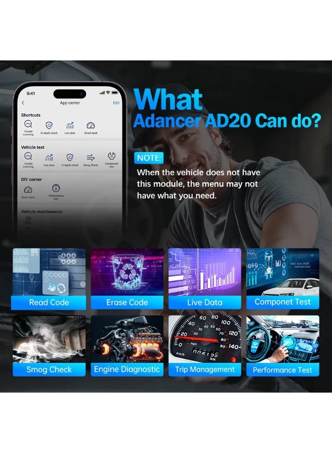 XTOOL AD20 Bluetooth Auto OBD2 Scanner 2025 Code Reader OBD 2 Diagnostic Tools Read fault code Engine Diagnosis Free Application - Image 4