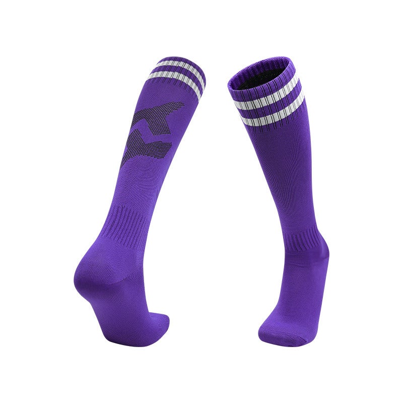 Adult Thin Striped Football Socks High Tube Sports Purple 