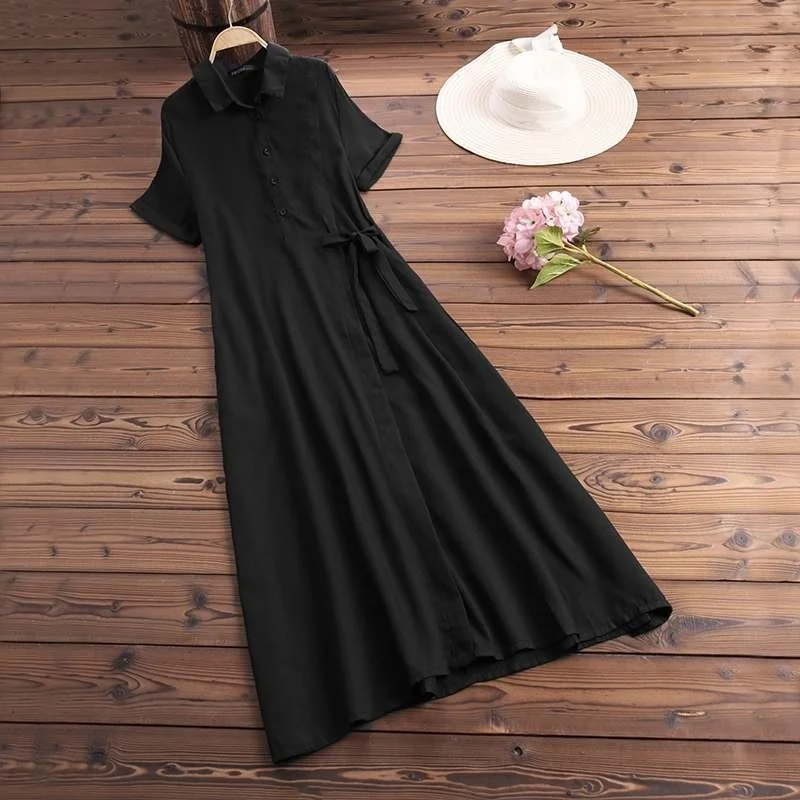 Barbora Belted Black Midi Dress
