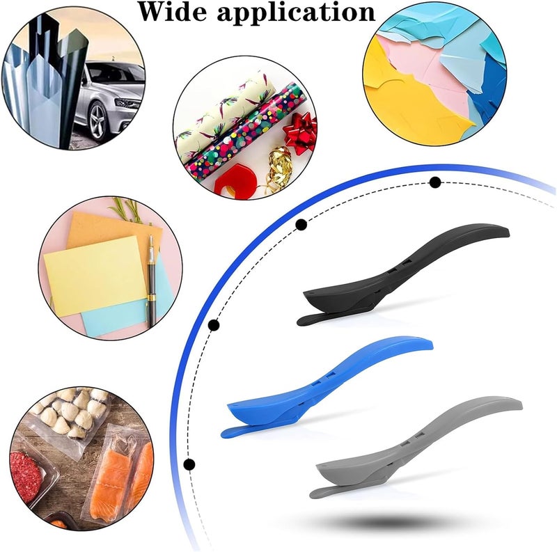 Duoduole 3 PCS Wrapping Paper Cutter Professional Paper Cutter Slider Vinyl Wrap Cutter Tool Safety Sliding Cutting Tool with Handle for Scrapbooking Christmas Wrap Roll Paper(Black,Blue,Grey) - Image 3