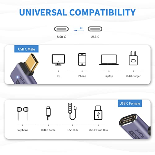 Poyiccot USB C Right Angle Adapter PD 240W for Thunderbolt 4/3, Right Angle 90 Degree USB C Male to Female Extender USB 4.0 L Shape Connector with 8K@60Hz Video for iPad, MacBook, 2-Pack - Image 2