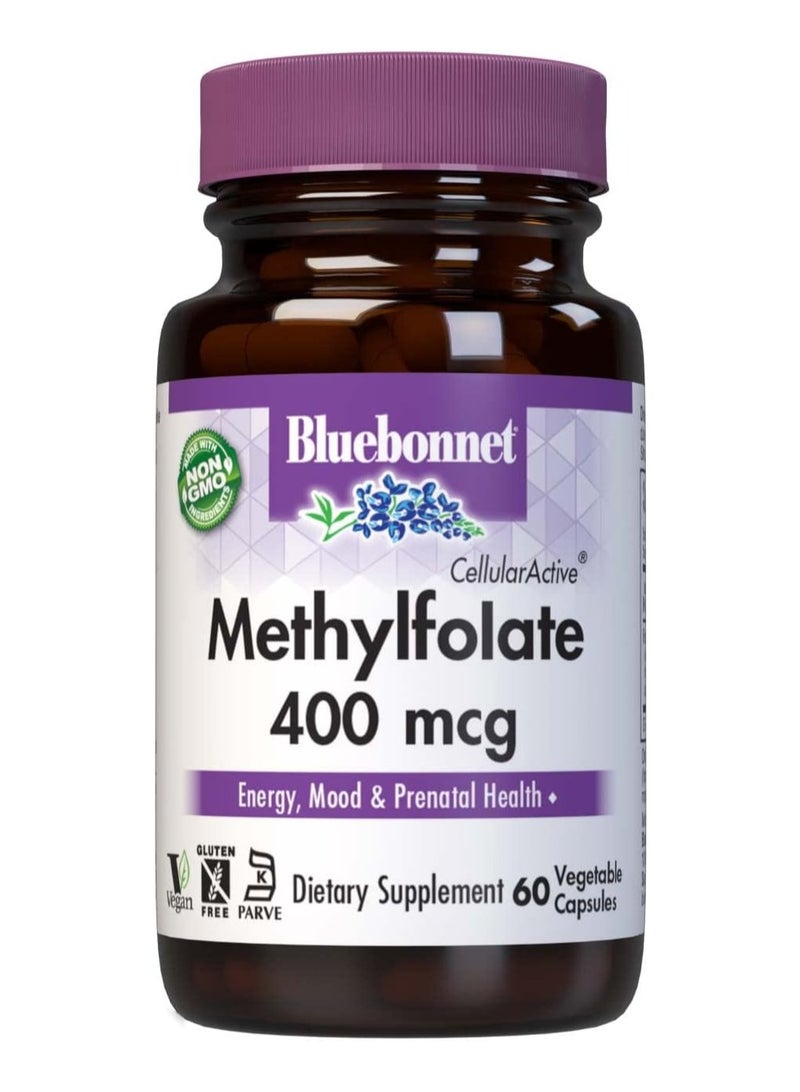 بلو بونيه CellularActive Methylfolate 400 ميكروغرام - مركب من رباعي الفوليك - للطاقة والمزاج وصحة ما قبل الولادة - نباتي، خالي من الغلوتين، غير معدّل وراثيًا، وكوشير - 60 كبسولة - 60 وجبة - Image 1