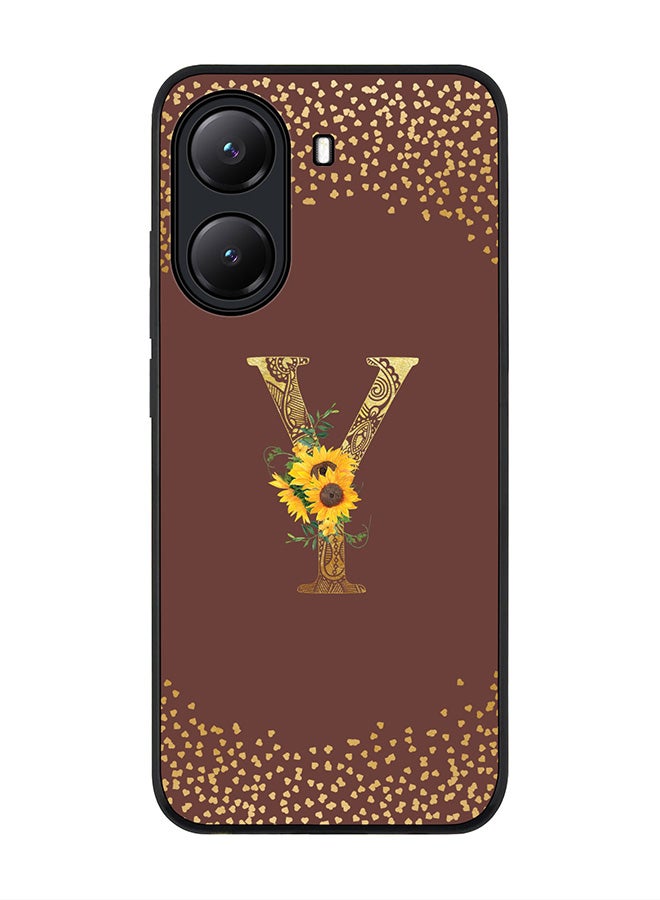 Stylizedd For Xiaomi Poco X7 Pro 5G Case,Slim fit Camera Protection, Shockproof Thin Phone cover  - Custom Floral Monogram - Y  (Brown ) - Image 1