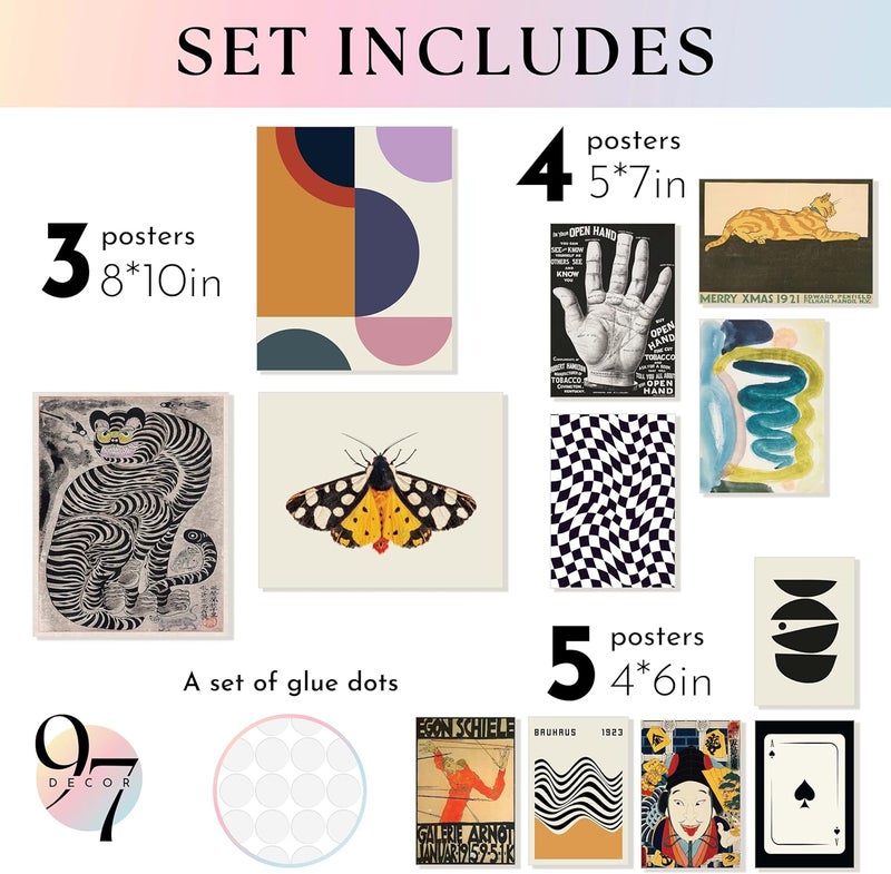 97 Decor Vintage Eclectic Wall Art Collage - Maximalist Modern Art Prints, Aesthetic Home Decor, Cool Funky Retro Bauhaus Posters Set for Dorm Bedroom (Unframed) - Image 2
