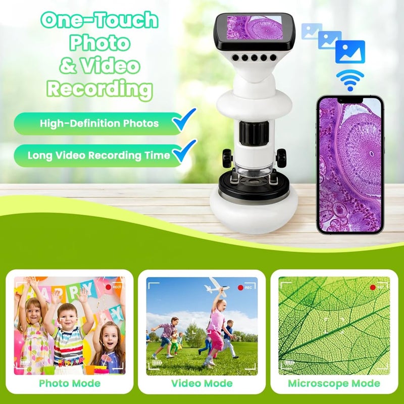 TECPHILE 1000X WiFi Digital Microscope for Kids & Students, 2" LCD Screen, 1080P HD Handheld Portable Microscope with Screen Share, Rechargeable, Photo Video Recording for Lab, Classroom & Home Use - Image 5