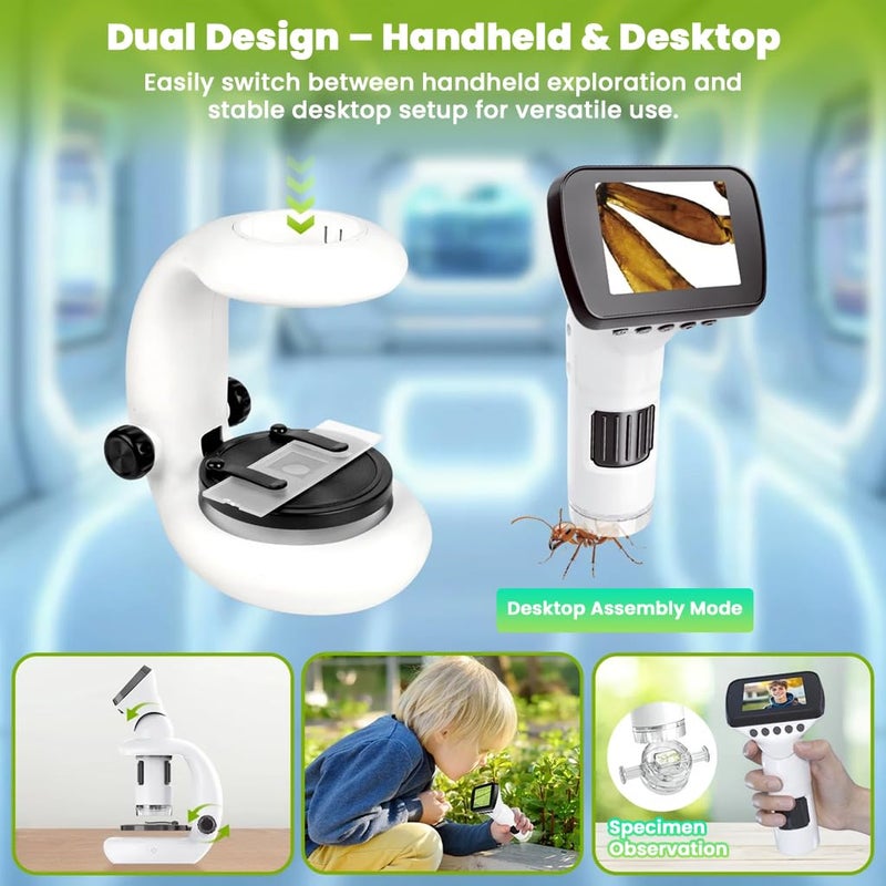 TECPHILE 1000X WiFi Digital Microscope for Kids & Students, 2" LCD Screen, 1080P HD Handheld Portable Microscope with Screen Share, Rechargeable, Photo Video Recording for Lab, Classroom & Home Use - Image 2
