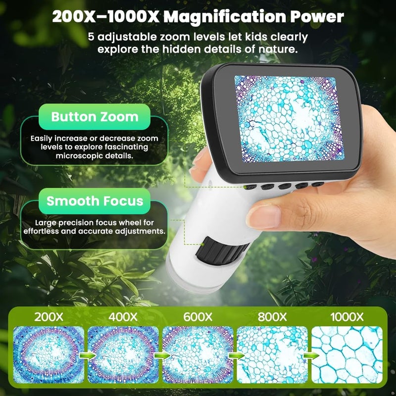 TECPHILE 1000X WiFi Digital Microscope for Kids & Students, 2" LCD Screen, 1080P HD Handheld Portable Microscope with Screen Share, Rechargeable, Photo Video Recording for Lab, Classroom & Home Use - Image 3
