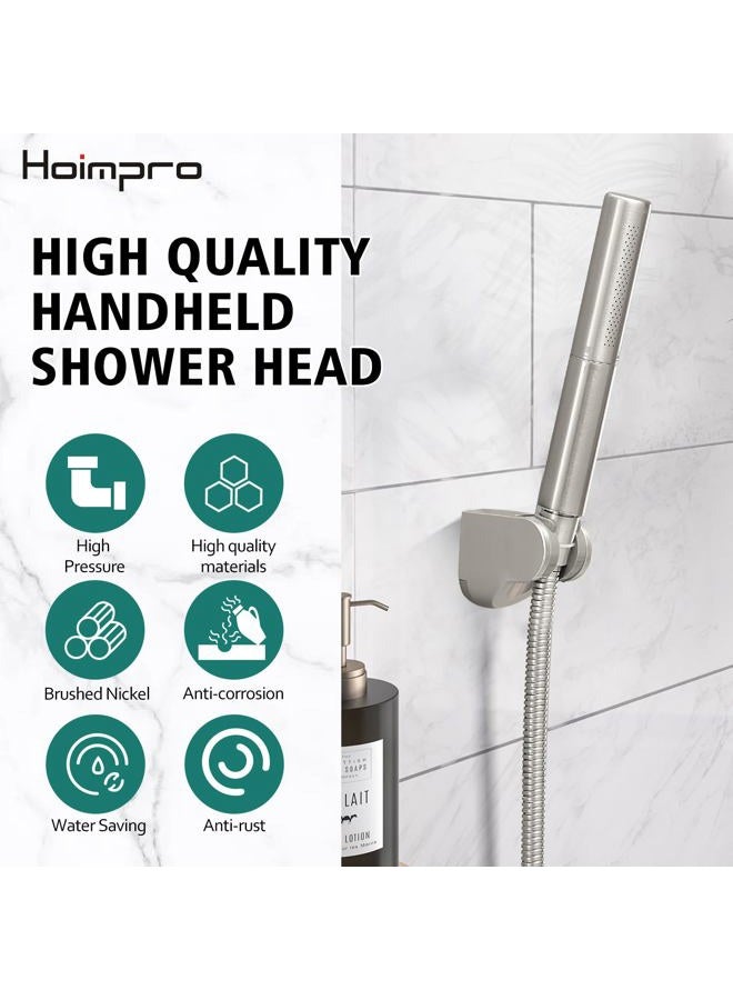 Hoimpro Homipro Brushed Nickel Brass 2 In 1 Function High Flow Handheld Shower Head Set High Pressure 7 Inch Brushed Finish Shower Head Sprayer Hand Shower Wand with 59 Inch Hose, Bracket - Image 4