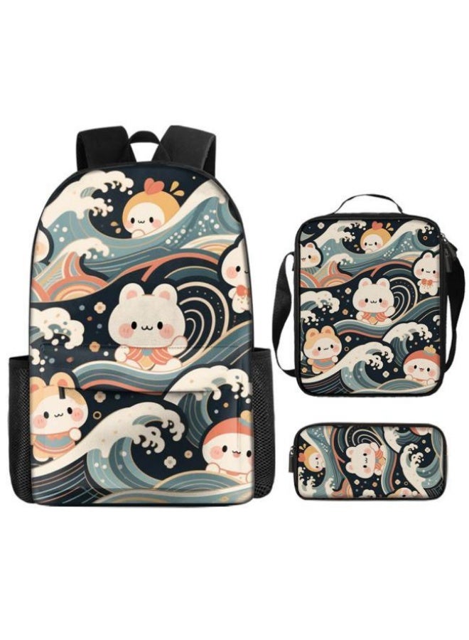 [Super new special offer] Cartoon theme bag three-piece set | double-shoulder + hand-held + storage pen bag | gift self-use good-looking - 441  - Image 1