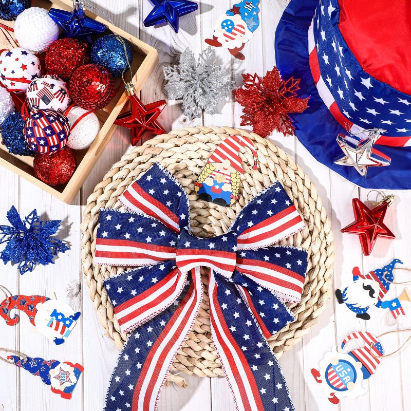 Halfchet 43 Pcs 4th of July Patriotic Tree Decorations Independence Day Christmas Tree Ornaments Ribbon Bow Topper Red White and Blue Hanging Ornaments for National Memorial Day Party - Image 4