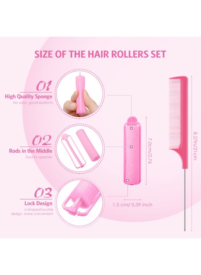 LUMYA 43 Pcs Foam Sponge Hair Rollers for Women, Soft Sleeping Curlers, Flexible Sponge Curler Tool With Rat Tail Comb for Hair Styling Hairdressing Overnight Curl and Volume (Pink) - Image 2