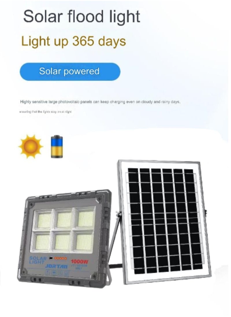 جورتان كشاف LED بالطاقة الشمسية بقوة 1000 وات، 14000 لومن، IP66 مقاوم للماء، بطارية 38000 مللي أمبير في الساعة، لوحة شمسية 40 وات، 12 إلى 16 ساعة احتياطية للإضاءة الكاشفة الشمسية الداخلية والخارجية  - Image 2