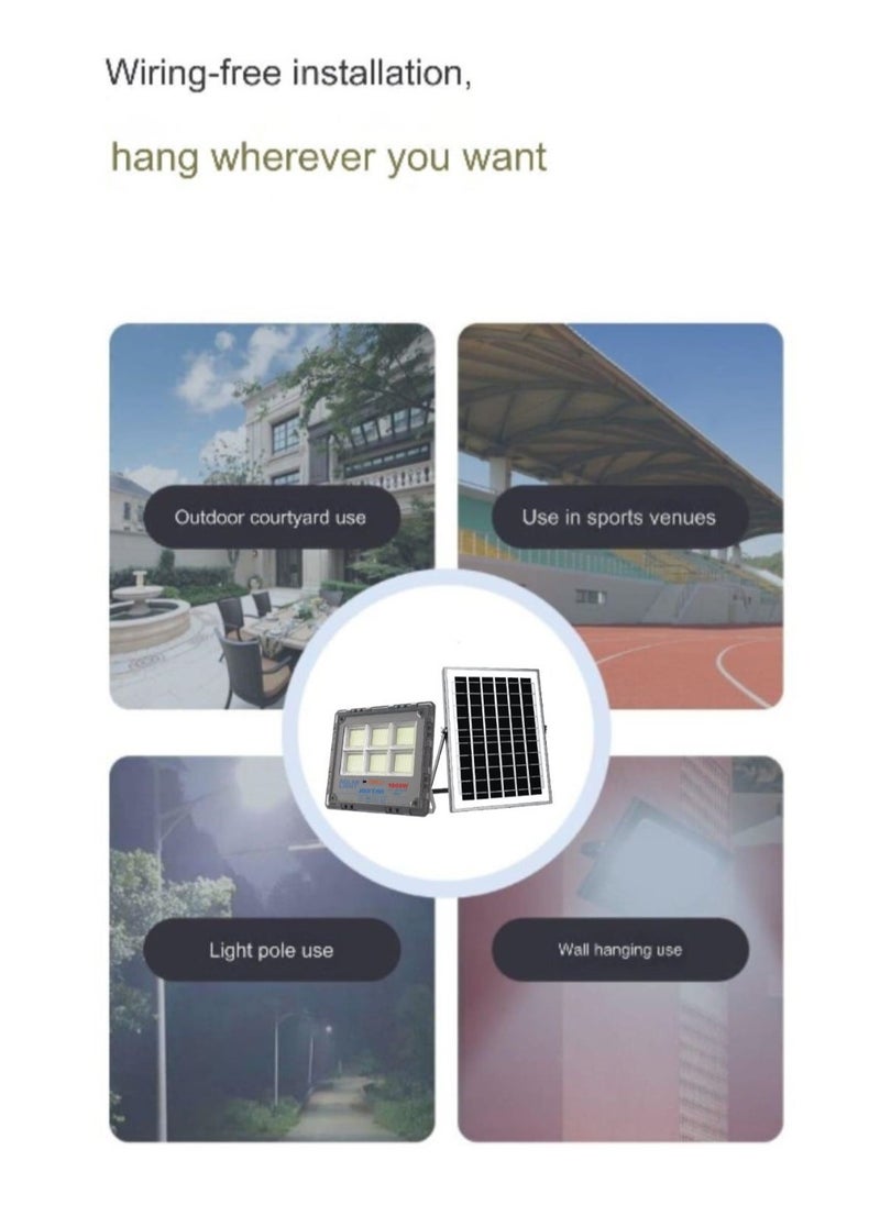 جورتان كشاف LED بالطاقة الشمسية بقوة 1000 وات، 14000 لومن، IP66 مقاوم للماء، بطارية 38000 مللي أمبير في الساعة، لوحة شمسية 40 وات، 12 إلى 16 ساعة احتياطية للإضاءة الكاشفة الشمسية الداخلية والخارجية  - Image 3